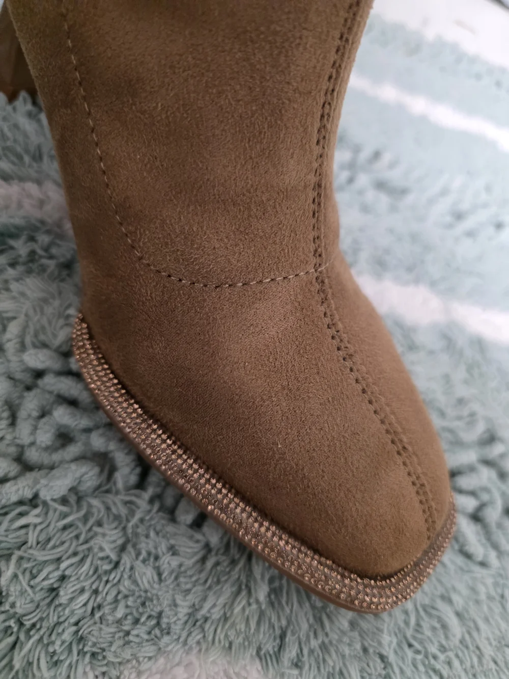 Over-the-Knee Suede Stretch Boots in Brown